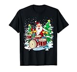 Funny Christmas Santa Playing The Drums Crazy Drummer Xmas T-Shirt