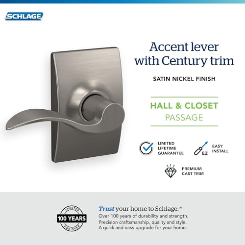 Image of Century Trim with Accent Hall and Closet Lever, Satin Nickel (F10 ACC 619 CEN)