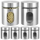 QWORK 6 Pack 20 oz Stainless Steel Glass Kitchen Canisters Set, Airtight Food Storage Containers with Window, for Flour Cookies Spices Grains