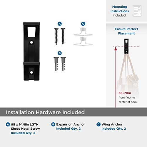 Image of Amerock Avid Double Prong Matte Black Wall-Mounted Hook | Decorative wall hook in durable zinc construction for coats, hats, bags, towels, and everyday organization
