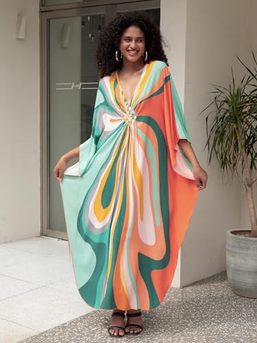 Image of KEYLORTING Plus Size Kaftan Dress Women, African Moo Moo Print Caftan, Batwing Dress, Beach Cover Up for Party and Loungewear
