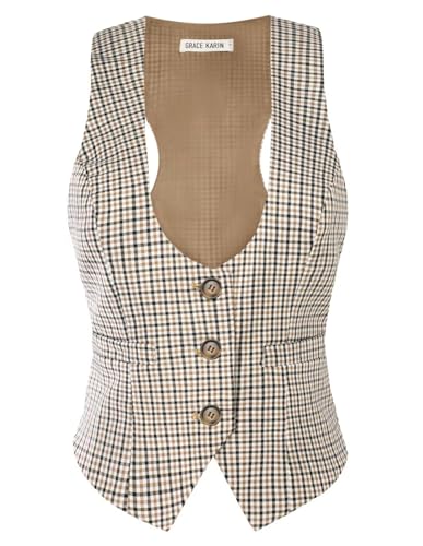 GRACE KARIN Women's Suit Vest Top, Plaid Dressy Blazer Trendy,