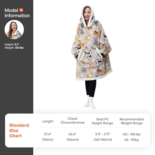 Image of Giggling Getup Wearable Blanket Hoodie for Adults Gifts for Teen Girls Sister Women Sherpa Fleece Printed Hooded Blanket Sweatshirt Warm Cozy with Pocket & Sleeves Grey Dog
