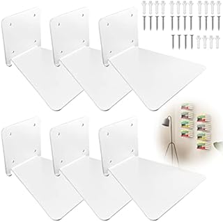 Tamseen Floating Bookshelf, Set of 6 Invisible Floating with Screw Sturdy Metal Iron Bookshelf, White Multipurpose Concealed Shelves Wall Mounted Storage, for Home Office Classroom Library