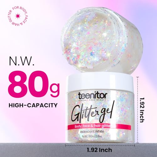 image for Teenitor Body Glitter, Face Glitter, White Glitter, 80g/2.8oz Face Bod