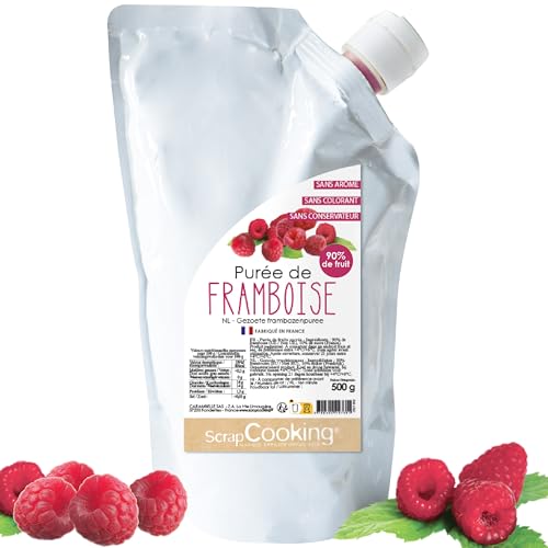ScrapCooking - Purée de Framboise 500 g - Purée de Fruits pour Pâtisserie - Macarons, Mousses, Gelées, Gâteaux, Ganaches, Nappages, Coulis, Glaces, Smoothies,...