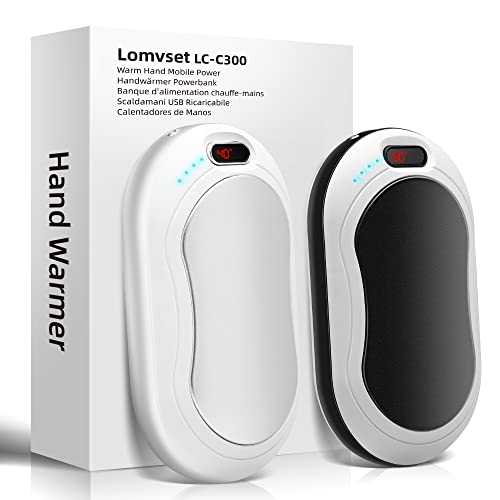 Lomvset Handwärmer Elektrisch 2er Set 10000 mAh, Handwärmer Taschenwärmer Wiederverwendbar Gadget mit Digitalanzeige, Handwärmer USB Powerbank Wintergeschenk für Damen Kinder（Schwarze&Silber）