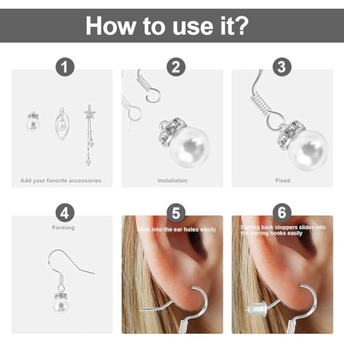 Miniatura 3 de Sioppkik 100 Piezas Plateado Baño De Plata De Ley 925 Hipoalergénica Ganchos Para Pendientes Con 100 Piezas De Aretes Transparentes Utilizan Para Hacer Joyas Aretes Accesorios, B