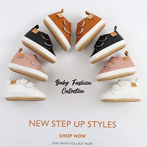 Seniuris Baby Boys Girls Shoes Non-Slip Rubber Sole High-Top Pu Leather Sneakers Infant First Walking Shoes Toddler Crib Shoes Newborn Loafers Flats 0-18 Monthes（Pink&White Heart，0-6 Monthes） #TOP1