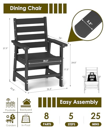 Image of GREENVINES Outdoor Dining Chairs Set of 2 | HDPE | Patio Chair | All-Weather | Black