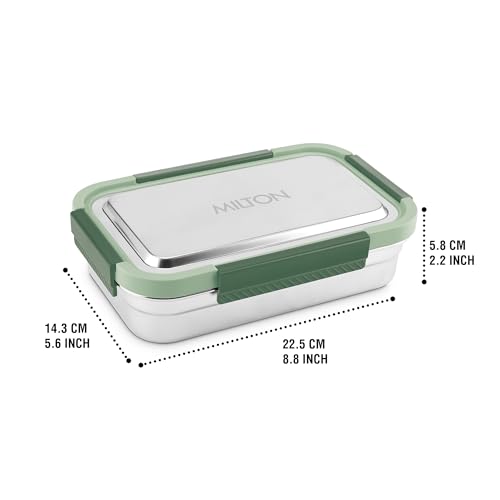 Image of MILTON Modern Meal Sr. Stainless Steel Tiffin, Set of 2 (950 ml,150 ml), Green | Food Grade | BPA Free | Refrigerator Safe | Odour Free I Durable and Stylish Lunch Box for Home, Office & Travel