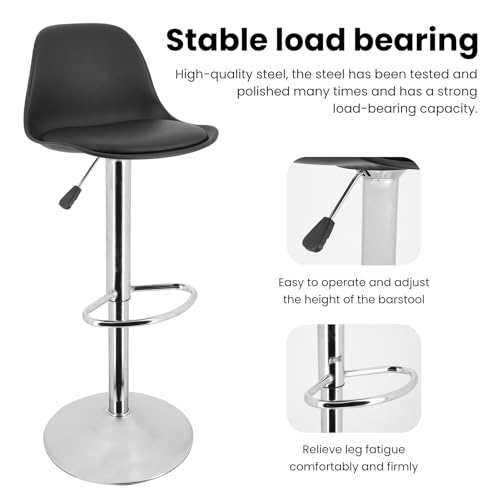 Juego de 2 Butacos de Barra, Altura Ajustable y Giro de 360°, con Espaldar y Reposapiés, Tapizados en Cuero Sintético, Estilo Moderno, Color Negro miniatura 3