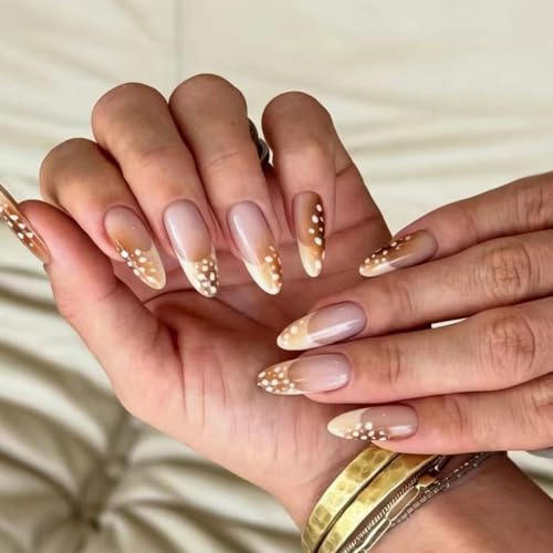 Medium Almond Nails Press ons - French Tip with Deer Print Design