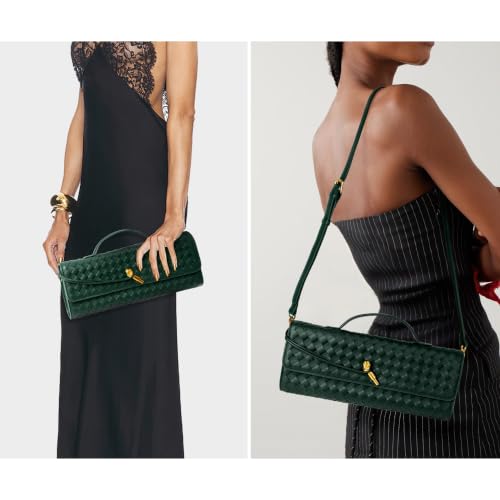 Image of Joryin Woven Purse for Women Evening Clutch Woven Leather Handbags Crossbody Bag Purse Formal Evening Bag, Vegan Leather
