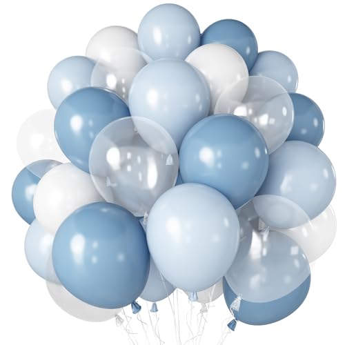 Togvu Globo azul polvoriento, globo azul blanco de 12 pulgadas, globos azul macarrón blanco mate con globos transparentes para fiesta de cumpleaños, boda, baby shower, decoraciones de revelación de
