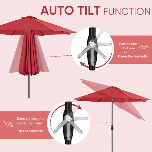 Image of Tempera Patio Market Outdoor Table Umbrella with Auto Tilt and Crank, Large Sun Umbrella with Sturdy Pole & Fade Resistant Canopy, Easy to Set