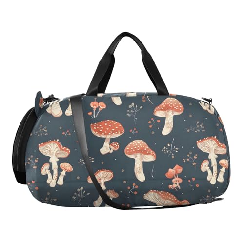Duffle Bag for Boys or Girls with Shoes Compartment, Mushroomcore Cottagecore Sports Travel Bag Overnight2