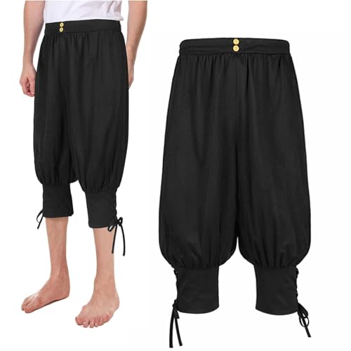 helymore Herren Sommer Medieval Mittelalterliche Piraten Hose Cosplay Kostüm Outfits Halloween Karneval Anzug Schwarz XL