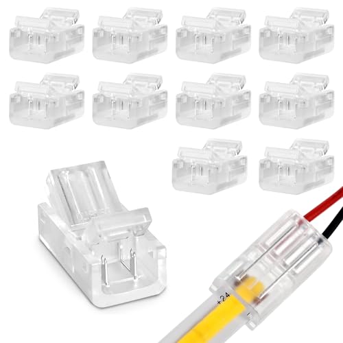 Sdhiiolp 10 Stuks 2-Pins 8 mm COB LED-Connector, LED-Strip Verbinder, 2-Polige Soldeervrije Stripverbinder, Verbindingskabel Voor Ledstrips, Stripadapter, 5 V, 12 V, 24 V