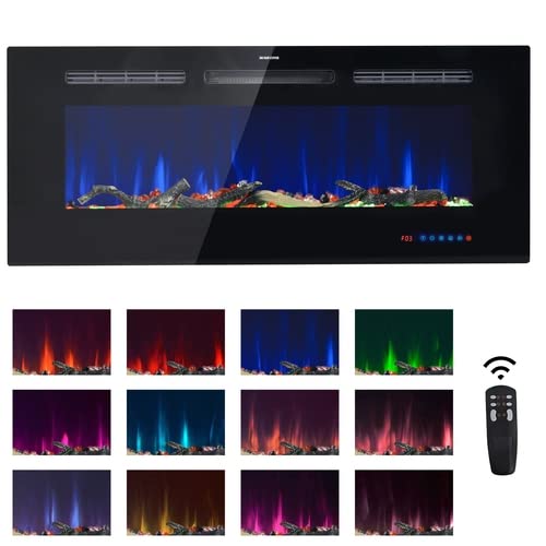 Elektrokamin mit Heizung, Kaminofen Wandkamin, Fernbedienung Thermostat elektrisch, Dekokamin Flammeneffekt 2 Stufen einstellbar, Elektrischer Kamin Heizlüfterfunktion, Wandmontage Cover