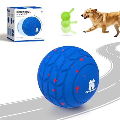 Potaroma Hundespielzeug, interaktiv, selbstrollender Hundeball, 3 Modi, automatischer Hüpfball aus unzerstörbarem E-TPU, Spielzeug für kleine, mittelgroße & große Hunde, USB-aufladbar, 8,1 cm
