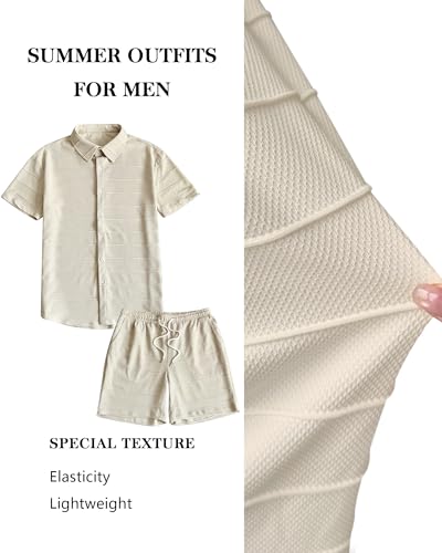 BAPHITY Men's Summer Beach 2 Piece Set, Textured Stripe Shirt & Shorts NU-L — view 6
