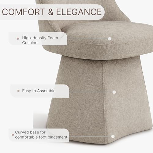 Image of KISLOT Swivel Dining Chairs Set of 2, Upholstered Mid Century Modern Deskchair with High Back, Linen Fabric Kitchen Chairs for Dining Room, Bedroom, Dressing Room, Khaki