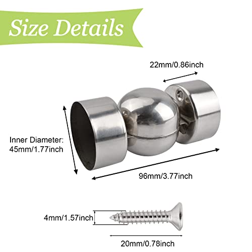 UFURMATE 2PCS Stainless Steel Universal Round Handrail Connector - Adjustable Fitting for 45mm Handrail, Silver - Image 2