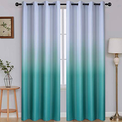 Image of SimpleHome Ombre Gradient Teal White to Gray Curtains for Bedroom,52Wx84L | Room Darkening Curtains,Light Blocking Thermal Insulated Grommet Window Curtains for Living Room,2 Panels,84 Inches Length