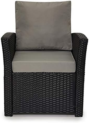 EVRE 4 Seater Rattan Garden Furniture Sofa Armchair Roma Set with Coffee Table Wicker Weave Conservatory (Black)
