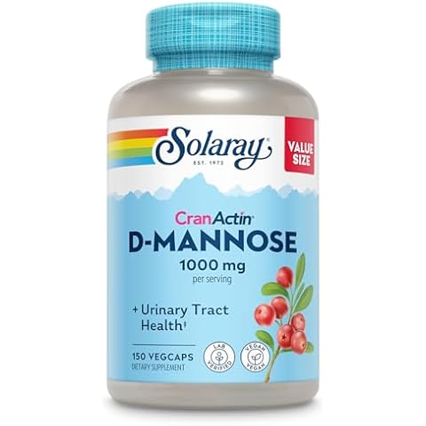 Solaray D-Mannose 1000mg with CranActin Cranberry Supplement 400mg, Urinary Tract Health & Bladder Support Capsules with Vitamin C, Vegan, 60 Day Guarantee, 75 Servings, 150 VegCaps Cover