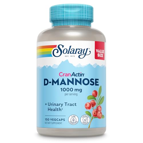 Solaray D-Mannose 1000mg with CranActin Cranberry Supplement 400mg, Urinary Tract Health & Bladder Support Capsules with Vitamin C, Vegan, 60 Day Guarantee, 75 Servings, 150 VegCaps