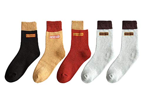 RYZGOJV 5 Pairs Women's Autumn Winter Socks Warm Fluffing Socks Classic Comfortable Soft Socks Assorted Color C03
