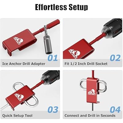 Ice Anchor Drill Adapter, Ice Fishing Accessories Compatible with Eskimo Quick Connect, Ice Stake Drill Attachment With Socket Adapter 3/8 & 1/4 In for Setting Up Ice Fishing Enthusiasts Shelter Tent