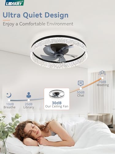 Image of LEDIARY 22 inch Low Profile Ceiling Fans with Lights, APP & Remote, Black