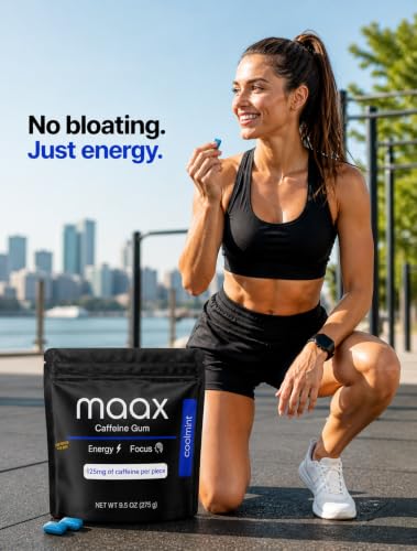 Image of Maax Caffeine Energy Gum | 125mg of caffeine per piece | Coolmint | 125 total pieces per bag