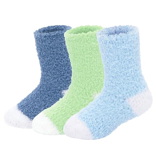 Zando Toddler Fuzzy Socks for Girls - Soft Warm & Comfy Winter Socks Blue & Green 6-24 Months