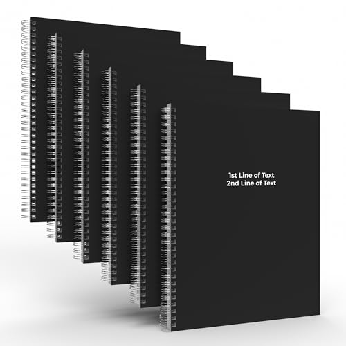 Custom Spiral Notebook Journals with a Black Colored Cover - 6 Pack of 8.5" x 11" – College Ruled, Hard Cover, 50 Sheets Per Book – For Journaling, Office, School Supplies, etc.