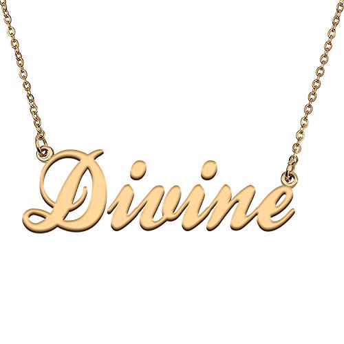 HUAN XUN Personalized Customized Nameplate Gold Name Necklace for Womens Divine