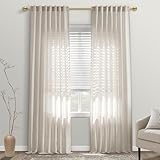 Oatmeal Linen Curtains 108 Inch Long, 9 FT Light Filtering Semi Sheer Panel for Living Room Bedroom Floor to Ceiling or Track System with Hooks, 2 Panel Set