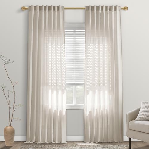 Oatmeal Linen Curtains 108 Inch Long, 9 FT Light Filtering