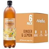 Nexba Ginger & Lemon Kombucha 1 L (Pack of 6) – All Natural, Sugar Free & Healthy Probiotic Refreshment