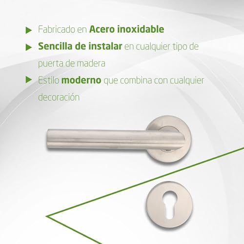 Miniatura 4 de Amig - Juego De Manillas Con Roseta Para Puertas - 136 X Ø19 Mm - Diseño Elegante Y Sencillo - Ideal Para Tu Hogar U Oficina - Acero Inoxidable - Plateado Mate - Incluye Bocallave Para Cilindros