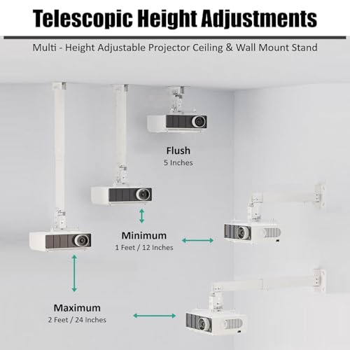 Image of SRB Adjustable Projector Ceiling Mount Stand | 16 to 25 Inch (1-2 Feet) Extendable Bracket | Universal Tilt, Swivel & Rotate Wall /Ceiling Projector Mount | Heavy‑Duty Metal Frame