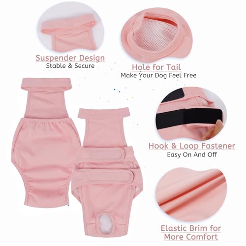 Image of Dog Diapers Female Reusable Washable Period Diaper with Suspender,Adjustable Dog Panties Anti-Harassment, Doggie Diapers for Incontinence, Heat Cycles, or Senior Dogs（XS-XL）
