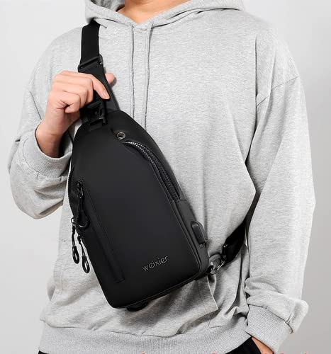 Hjkiopc Sling Bags Brusttasche Herren Crossbody Umhngetasche Kleine Schultertaschen Crossbody-Taschen Outdoor Wasserdicht Casual Man Taschen zum Wandern,Arbeit,Radfahren(Schwarz)