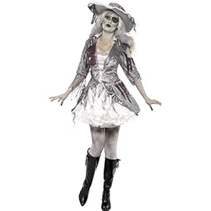 Smiffy’s-24362S Halloween Fantasma Miffy Disfraz de Tesoro Pirata de Ghost Ship, con Vestido y Sombrero, Color Gris, S-EU Tamaño 36-38 (24362S)