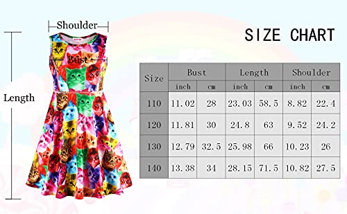 Jeskids Little Girls Unicorn Dress Sleeveless Casual Twirl Dresses Print Sundress Colorful Cat, 3-4 Years #TOP5