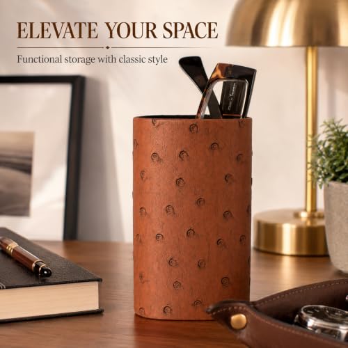 Image of Calabria Desktop Eye Glasses Holder Soft Lining Weighted Base Eyeglasses Stand Case Desks Nightstands PU Leather Mens Womens
