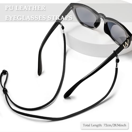 XFentech 3 Stück Universal Brillenband aus Leder für Sonnenbrille - Brillenbänder Brillenkette Schwarz Einstellbarer Brille Cord für Damen und Herren